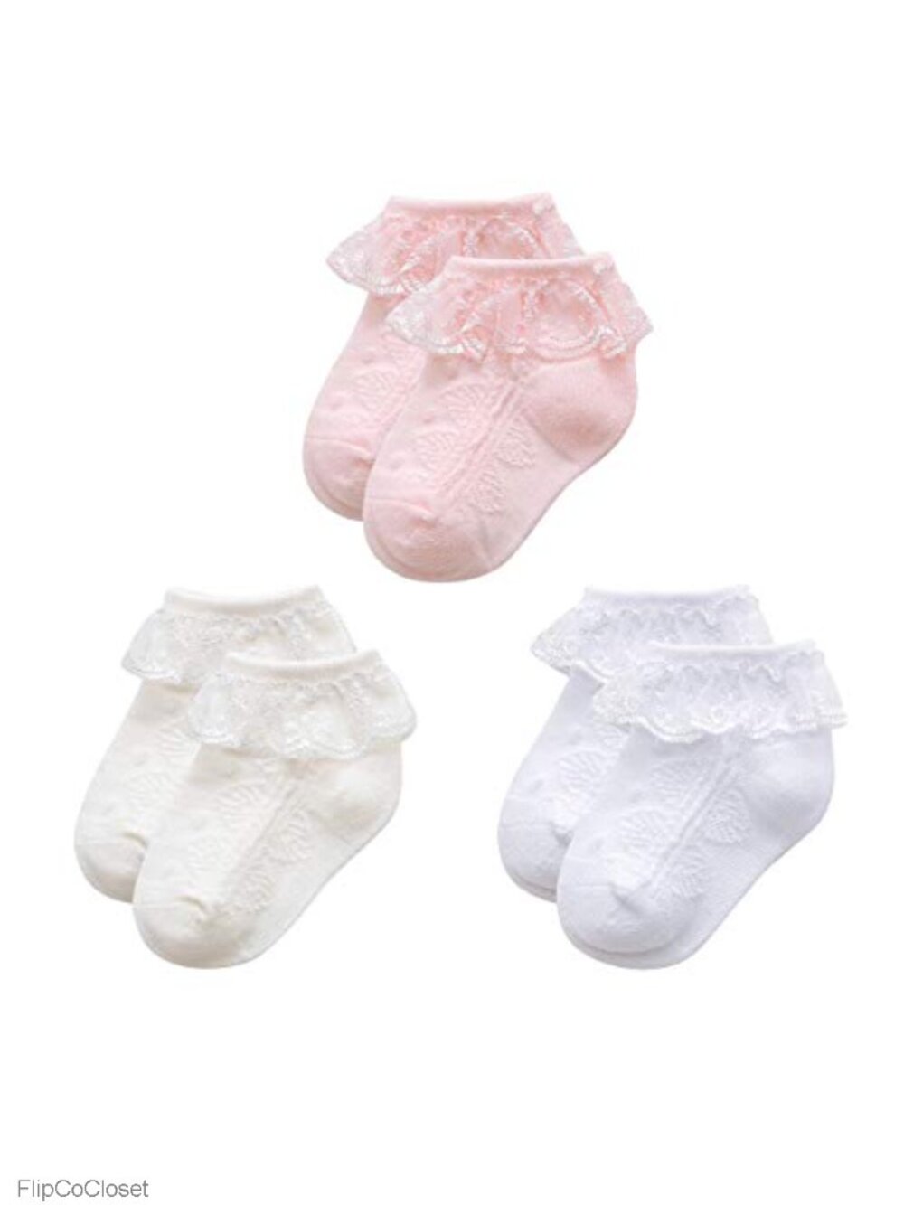 Baby Girl Ruffle Lace Dress Socks Ankle Cotton Blend 0-12 Months